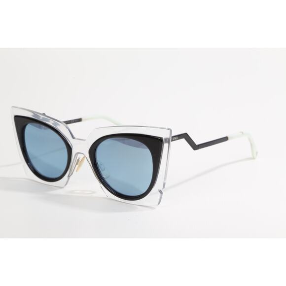 Fendi Cat Eye Sunglasses Blue Tint Lenses Black & Clear Frame Zigzag Arms F 0117 main image 7